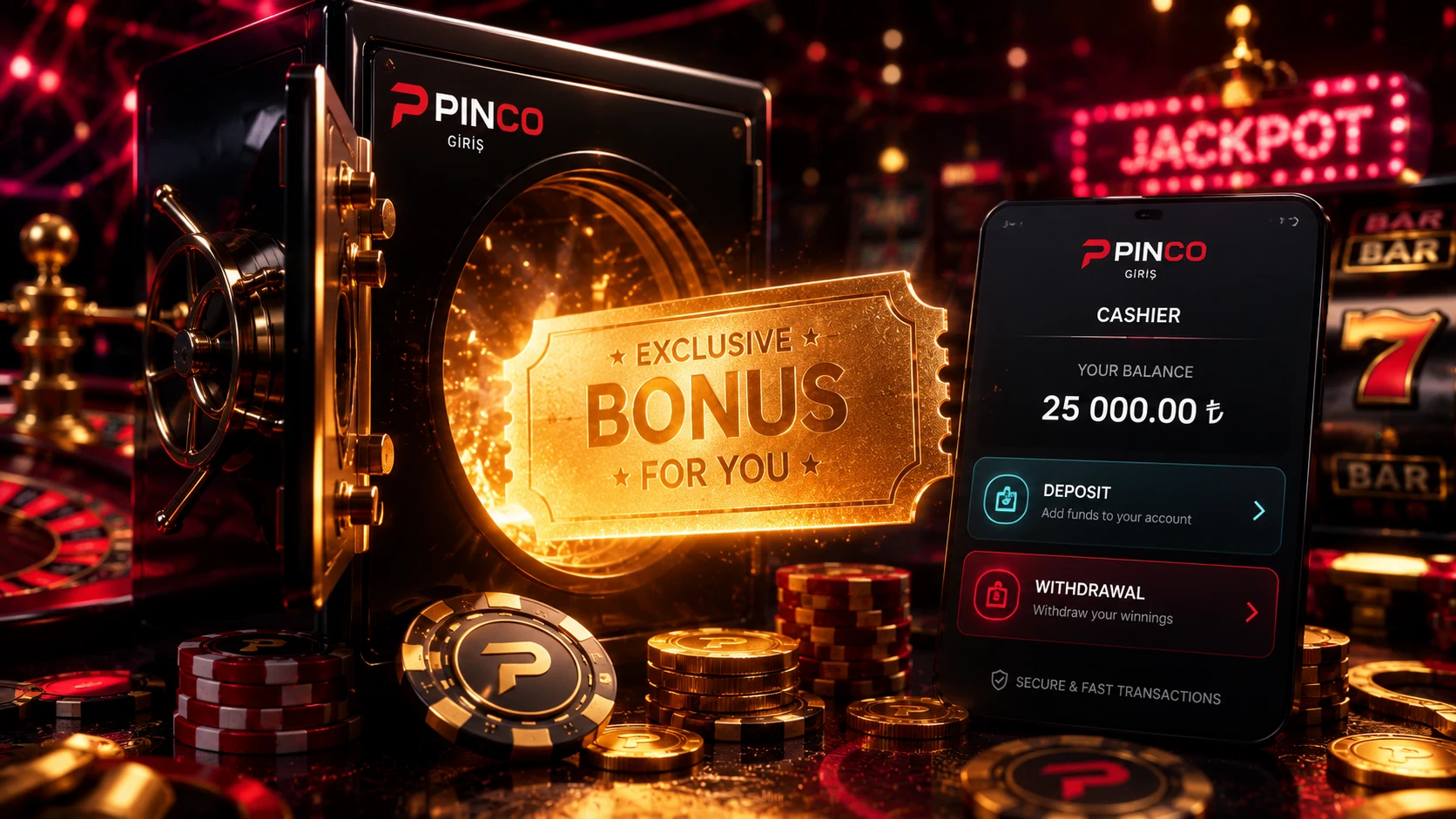 Pinco ödeme ekranında TRY para yatırma ve çekme seçenekleri